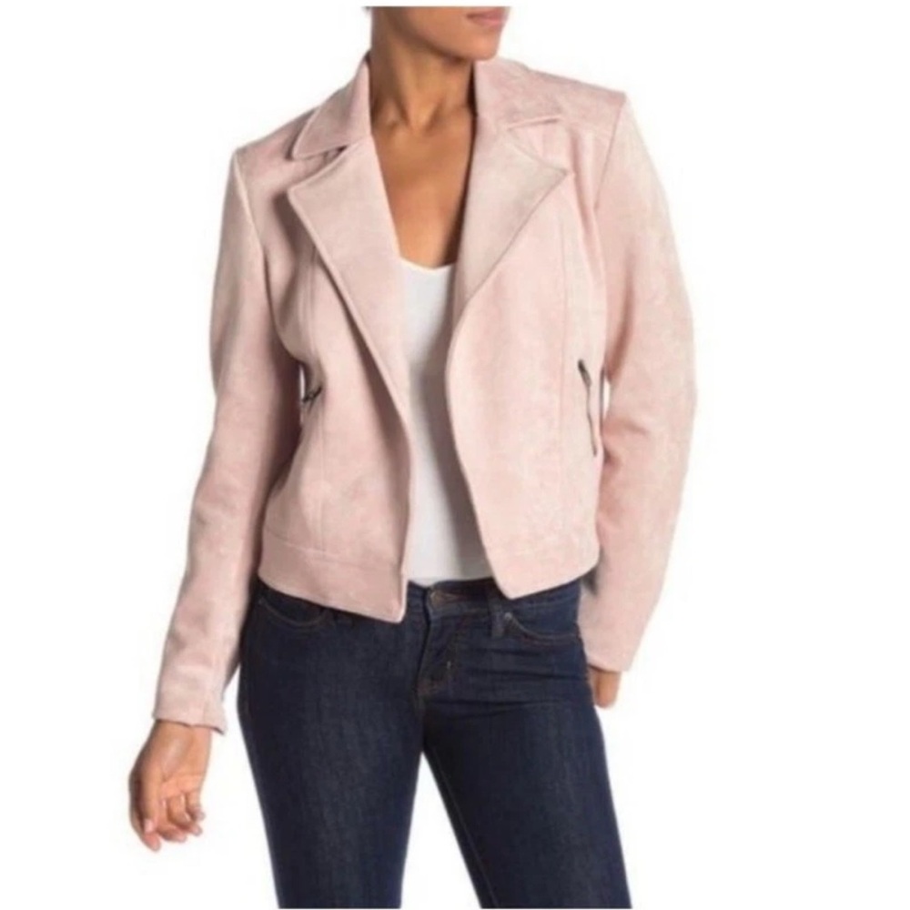Philosophy Faux Suede Leather Moto Jacket Blush Pink Zipper Pockets Spring